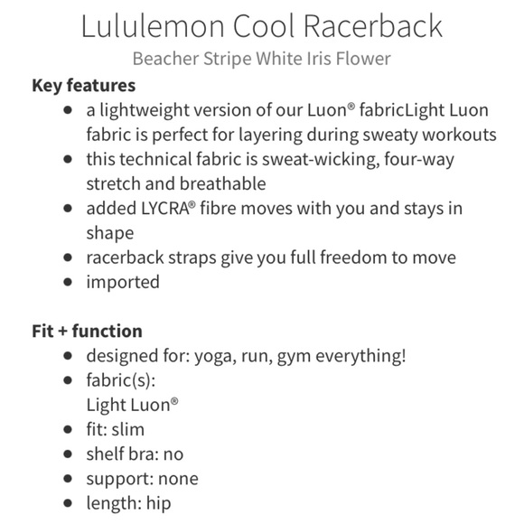 LULULEMON CRB Cool Racerback Beacher Stripe White Iris Flower Tank Size 6 - Picture 12 of 12